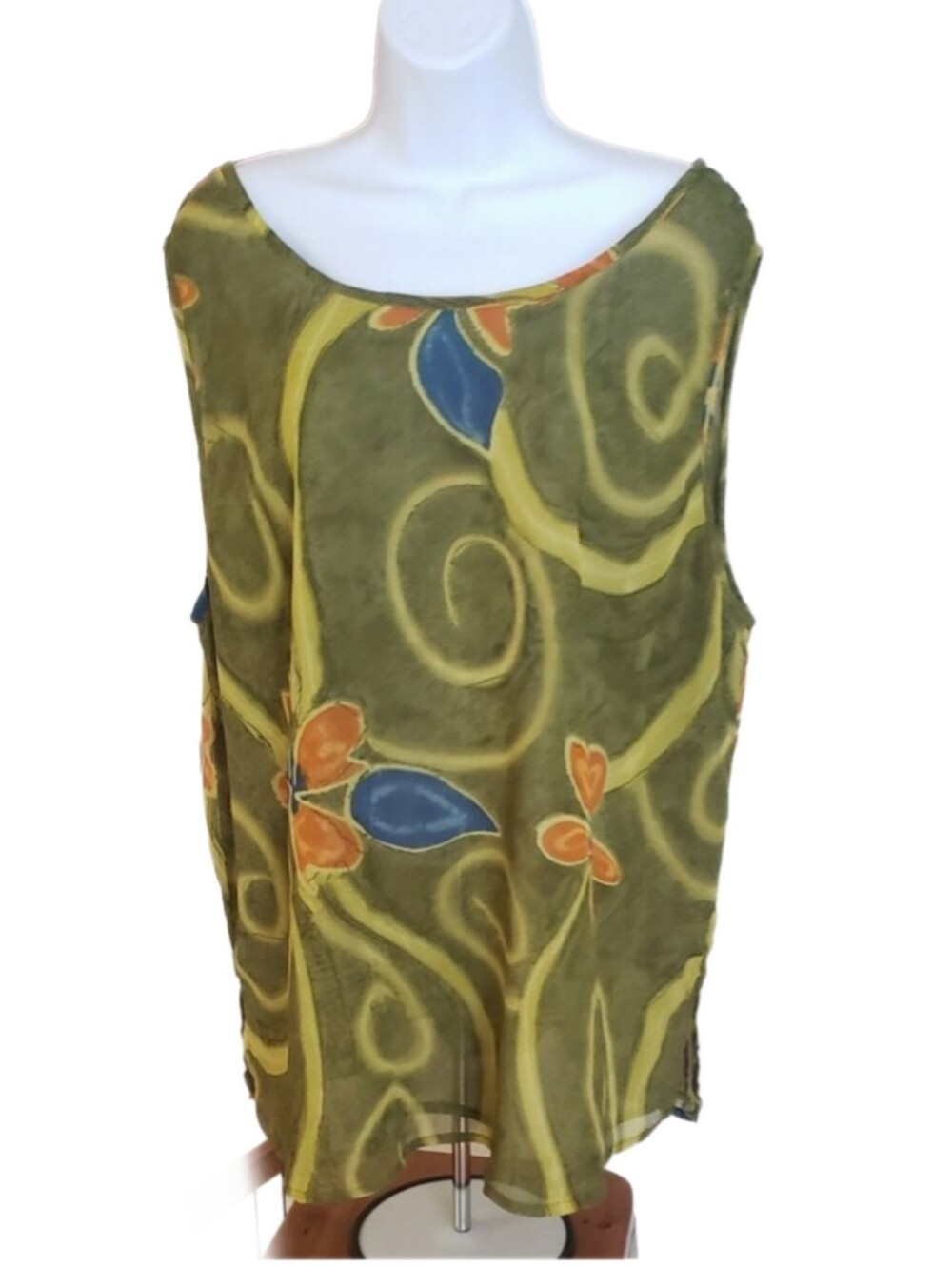 Kloz Studio Plus, Green Floral Sheer Sleeveless Tunic, 3X